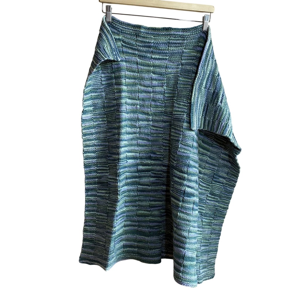 Handmade Basketweave Knit Blanket One Size Blue Green Purple Women Chunky Wrap
